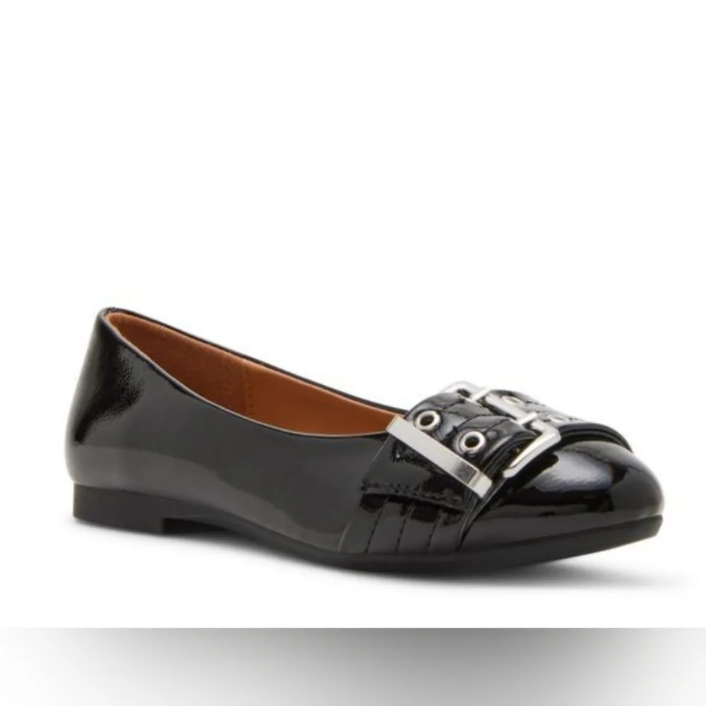 Steve Madden Girls Black Patent Buckle Flats Size 1 Youth – New